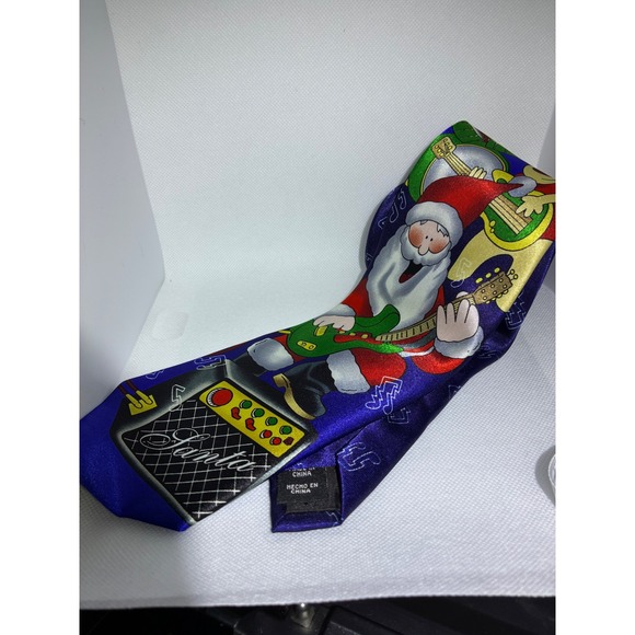 Noel Other - Noel Mens Christmas Tie Blue Rocking Santa Guitar Reindeer Musical Notes Holiday